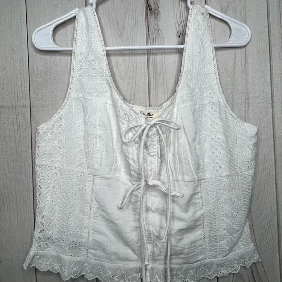 Miss Me White Eyelet Lace-Up Blouse - Picture 1 of 7